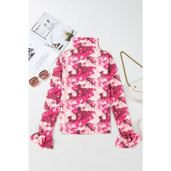 NWT FLORA Pink Floral Print Sheer Mesh Longsleeve - Picture 6 of 12